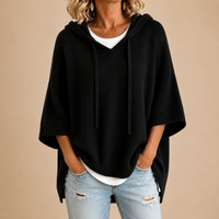 ORIANE | Poncho en maille à capuche et manches trois-quarts