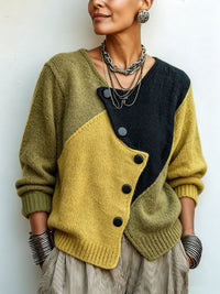 BÉRÉNICE | Gilet en tricot à pan boutonné en oblique
